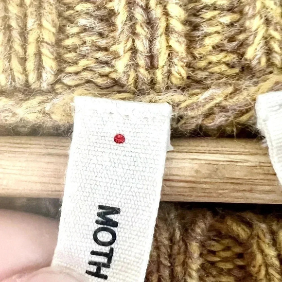 Anthropologie Moth Wool Pom Pom Mustard Yellow Wool Knit Pull Over Sweater Small - Picture 6 of 8